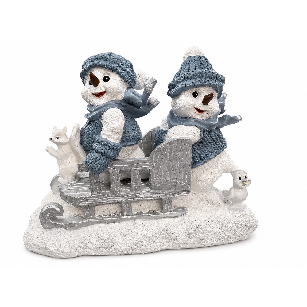 Home Interiors Snowman Sled Figurine Blue Silver Holiday Decor 53013-RT
